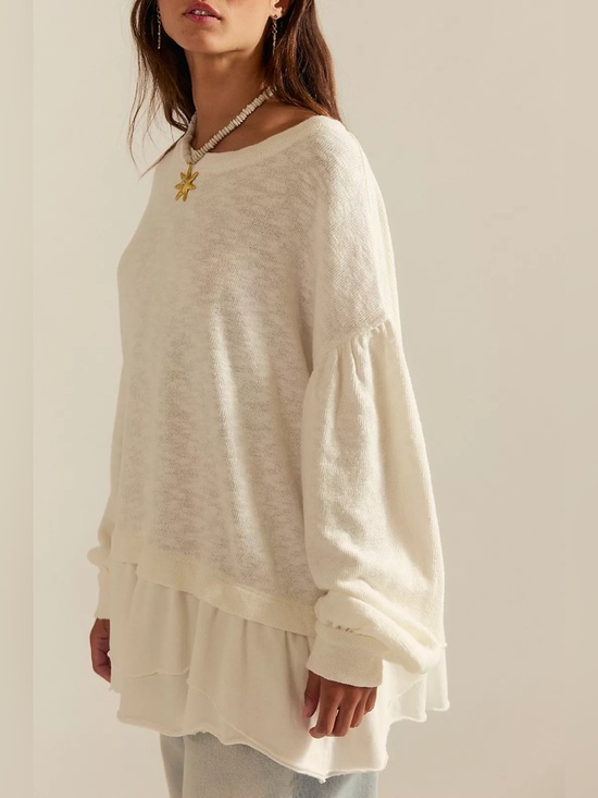 Free People Sweaters - Free People Cream Layered Balloon-Sleeve Sweater